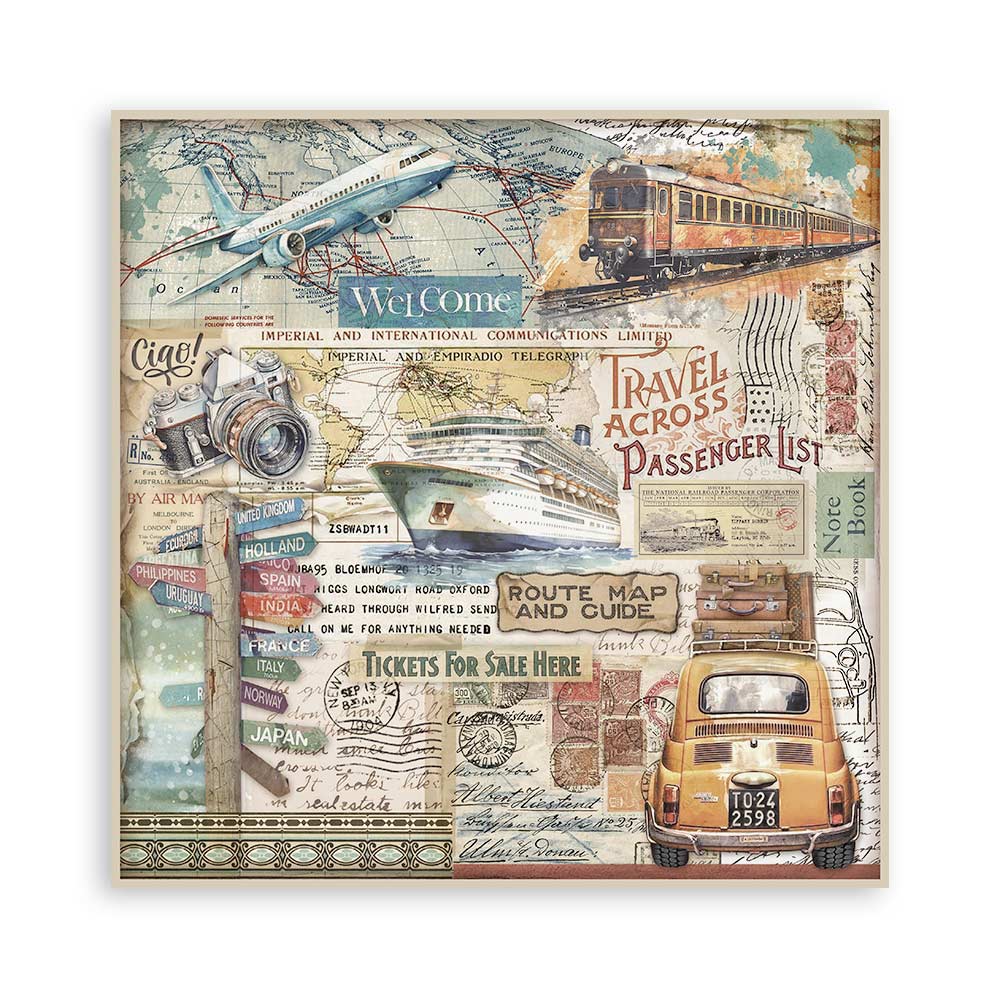 STAMPERIA 8" X 8" DOUBLE FACED PAPER PAD - ART OF TRAVELLING