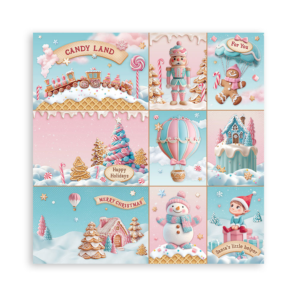 STAMPERIA 8" X 8" DOUBLE FACED PAPER PAD - CANDY CHRISTMAS