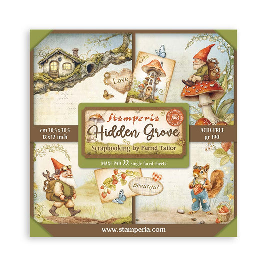 STAMPERIA SINGLE SIDED 22 PAGE 12" X 12" MAXI PAPER PAD - HIDDEN GROVE
