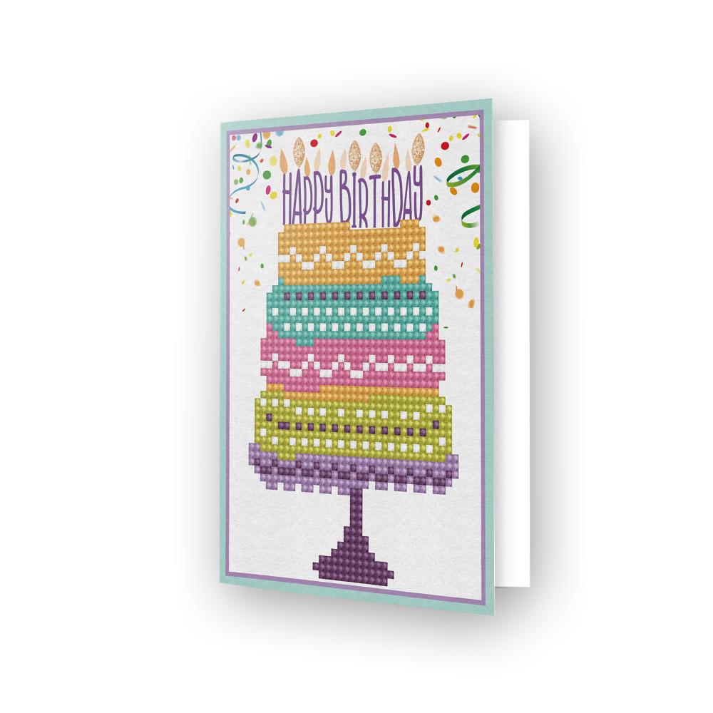 DIAMOND DOTZ DIAMOND ART GREETING CARD KIT 5"X7" - HAPPY BIRTHDAY CAKE DESIGN