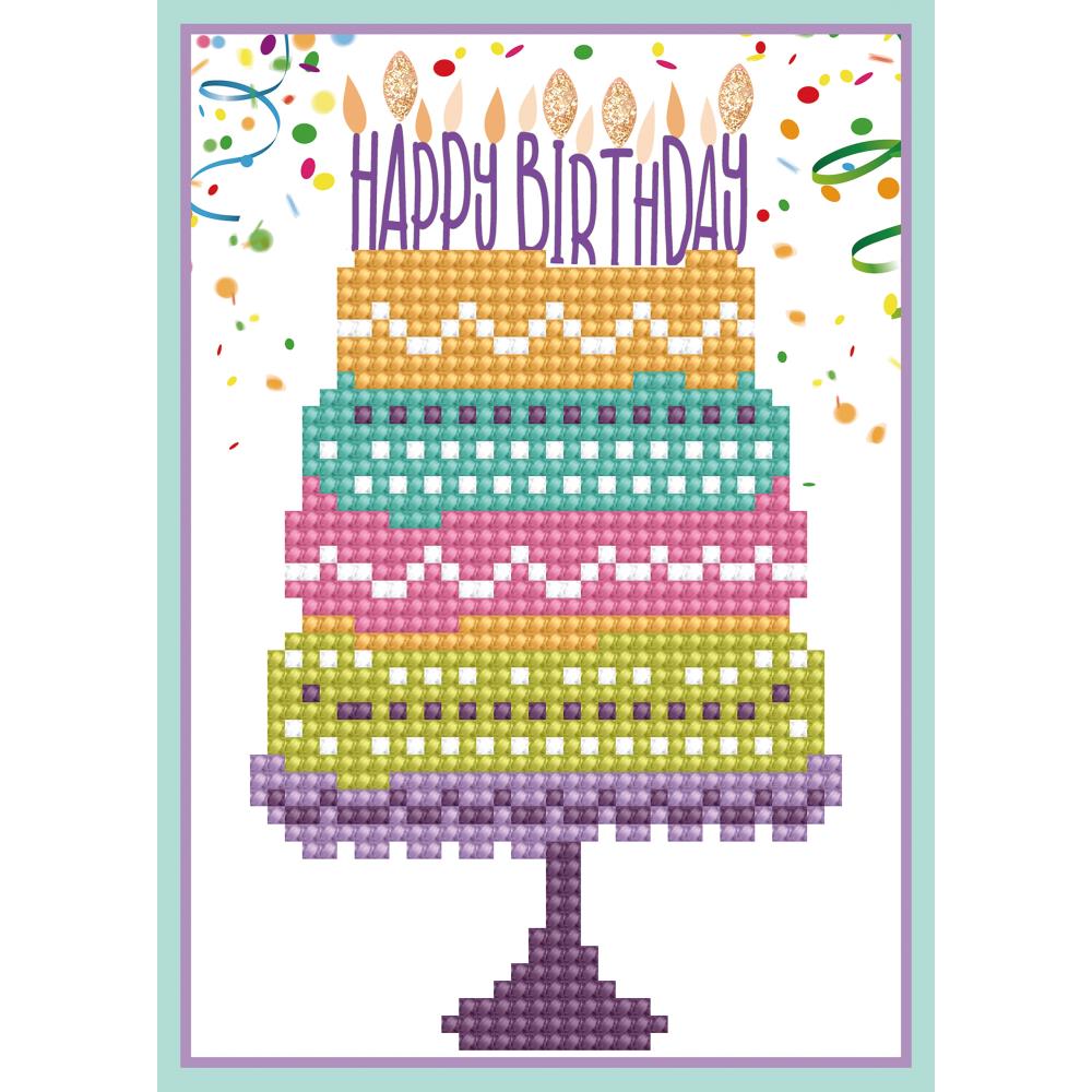 DIAMOND DOTZ DIAMOND ART GREETING CARD KIT 5"X7" - HAPPY BIRTHDAY CAKE DESIGN