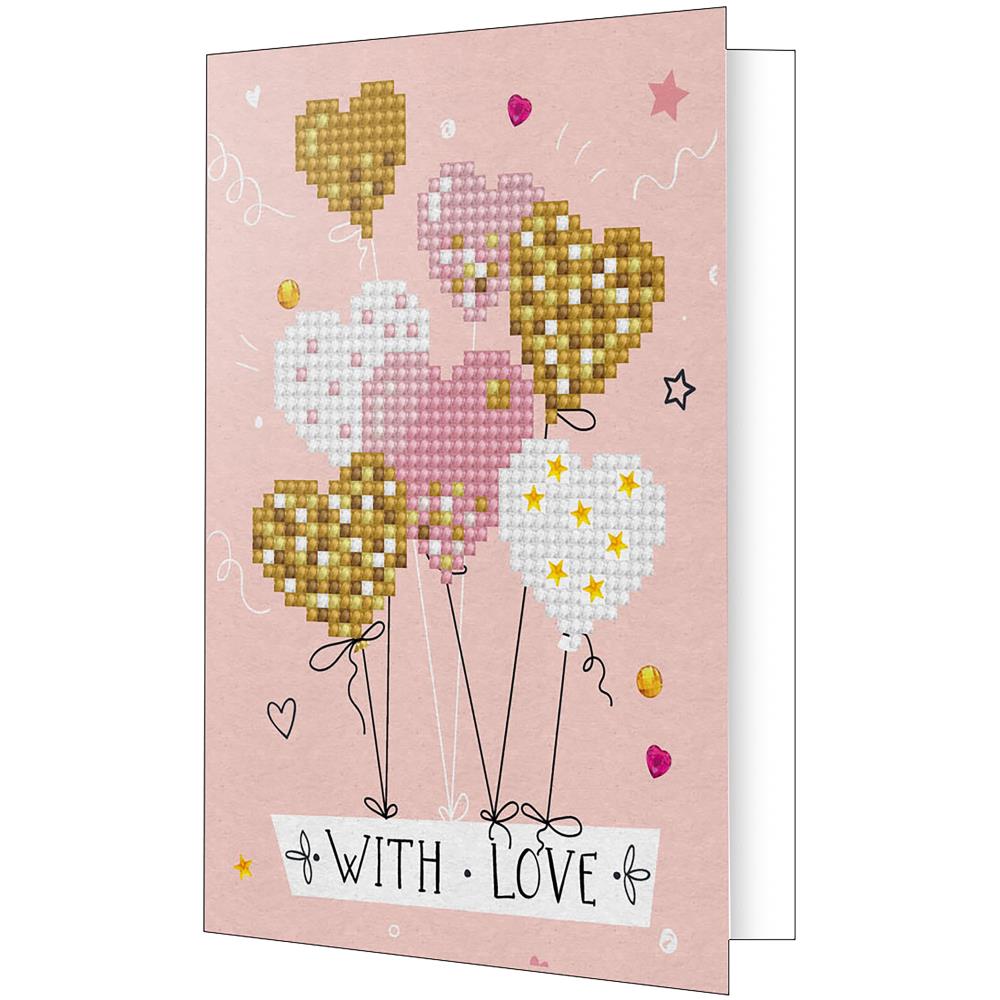 DIAMOND DOTZ DIAMOND ART GREETING CARD KIT 5"X7" - LOVE BALLOONS DESIGN