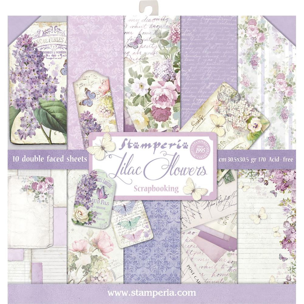 STAMPERIA DOUBLE SIDED 10 PAGE 12" X 12" PAPER PAD - LILAC FLOWERS