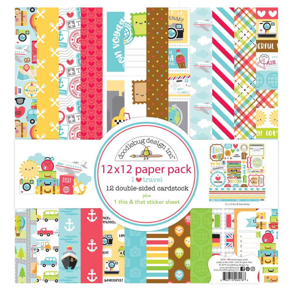 I HEART TRAVEL 12" X 12" COLLECTION PACK BY DOODLEBUG DESIGN INC