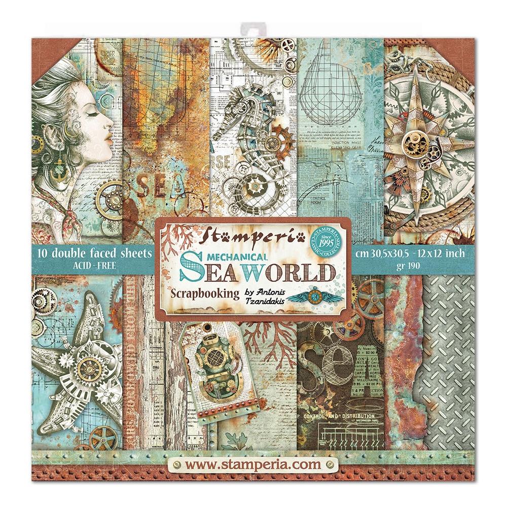 STAMPERIA DOUBLE SIDED 10 PAGE 12" X 12" PAPER PAD - MECHANICAL SEA WORLD