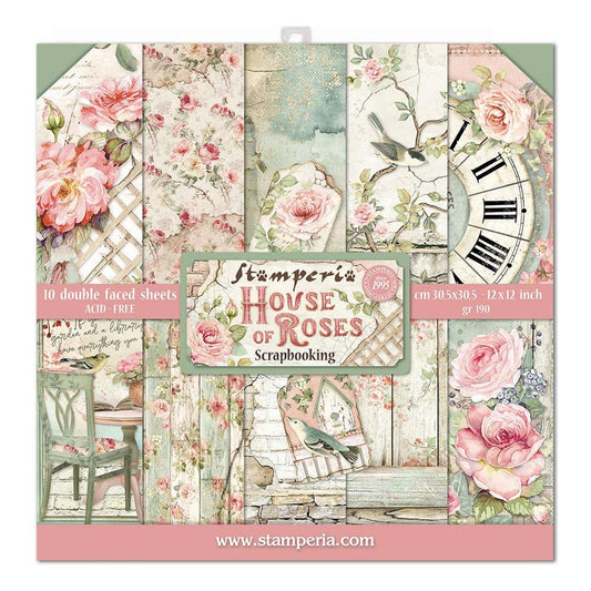 STAMPERIA DOUBLE SIDED 10 PAGE 12" X 12" PAPER PAD - HOUSE OF ROSES