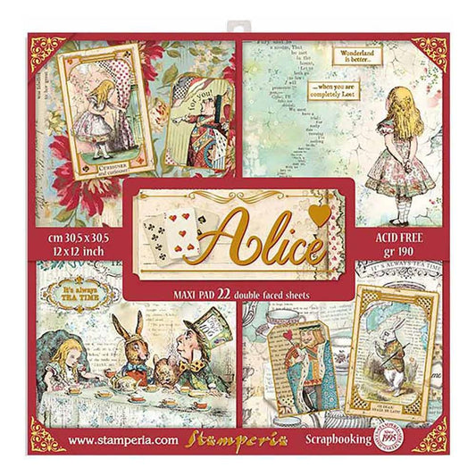 STAMPERIA 22 PAGE SINGLE SIDED 12" X 12" MAXI PAPER PAD - ALICE