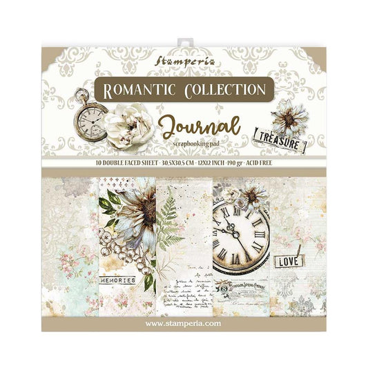 STAMPERIA DOUBLE SIDED 10 PAGE 12" X 12" PAPER PAD - ROMANTIC JOURNAL