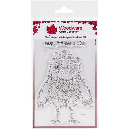 WOODWARE CLEAR STAMP JGS769 - FUZZY FRIENDS HUGO - 4" X 6"