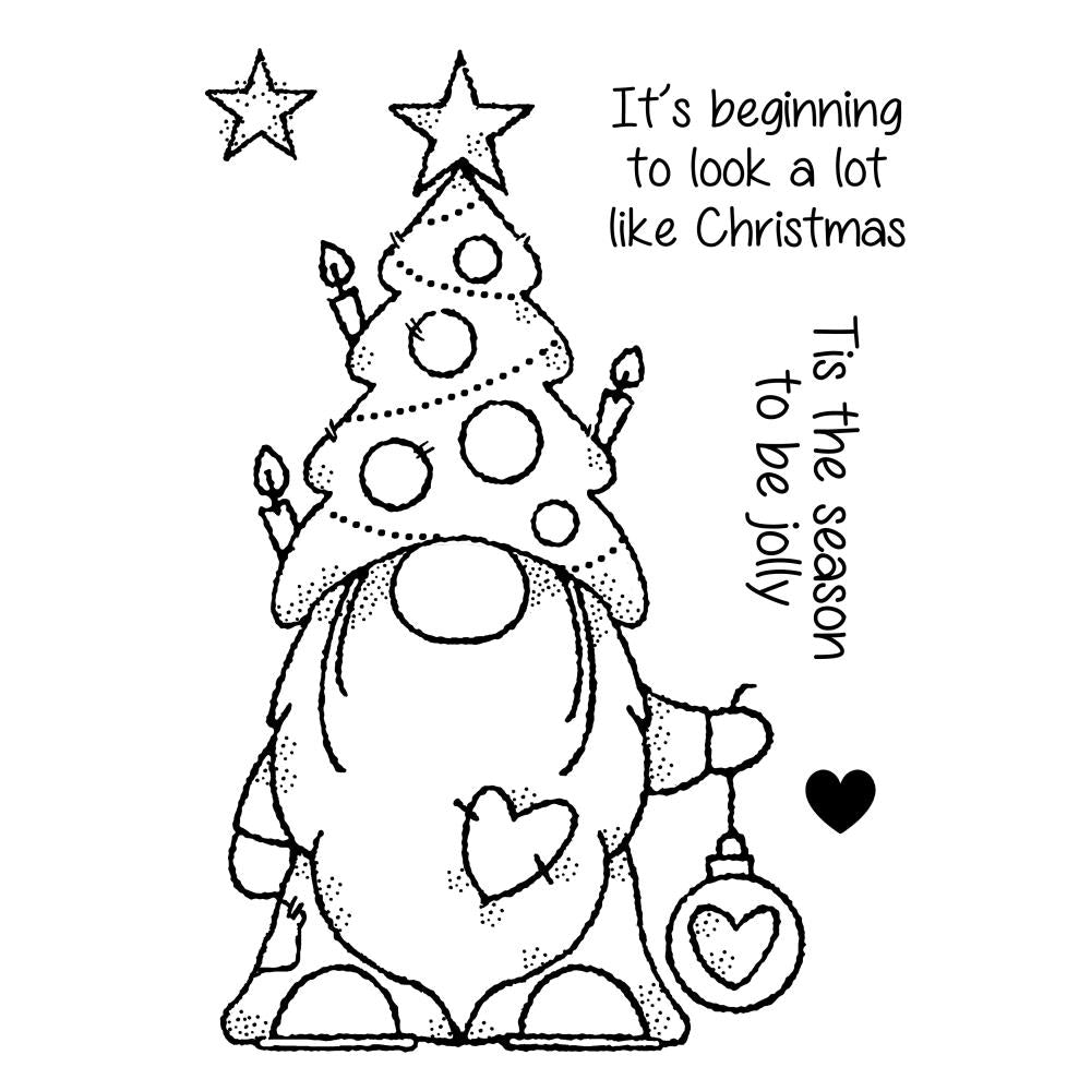 WOODWARE CLEAR STAMP FRS865 - CHRISTMAS TREE GNOME - 4" X 6"