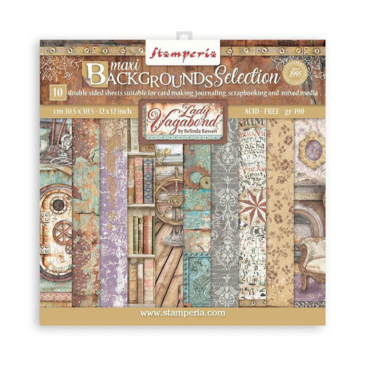 STAMPERIA DOUBLE SIDED 10 PAGE 12" X 12" BACKGROUND SELECTION PAPER PAD - LADY  VAGABOND