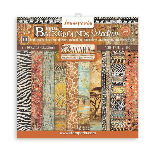 STAMPERIA DOUBLE SIDED 10 PAGE 12" X 12" BACKGROUND SELECTION PAPER PAD - SAVANA