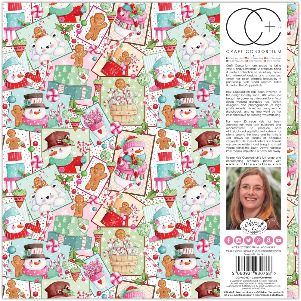 CANDY CHRISTMAS 12 X 12 DOUBLE SIDED PAPER PAD BY CRAFT CONSORTIUM