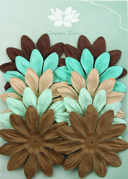 GREEN TARA 10 PETAL X 7CM FLOWER PACK - VARIOUS CHOC MINT COLOURS