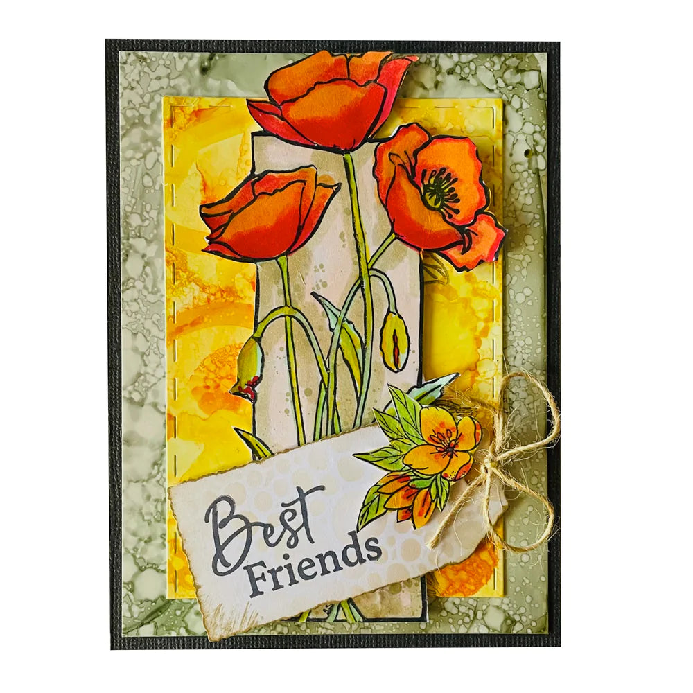 STAMP AND COLOUR OUTLINE STAMP SET - FRAMED POPPIES - BY COUTURE CREATIONS