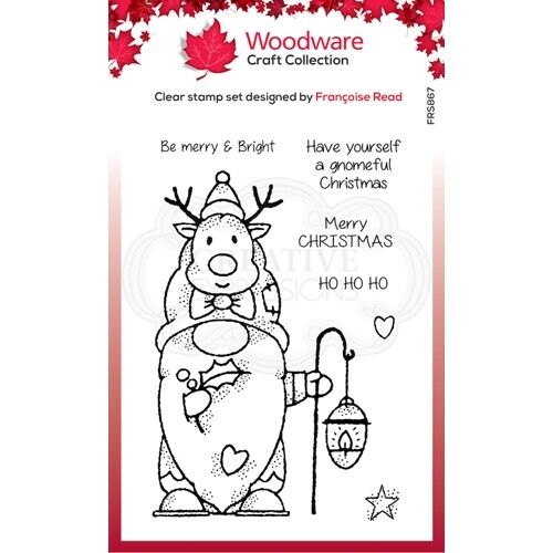 WOODWARE CLEAR STAMP FRS867 REINDEER GNOME 4" X 6"