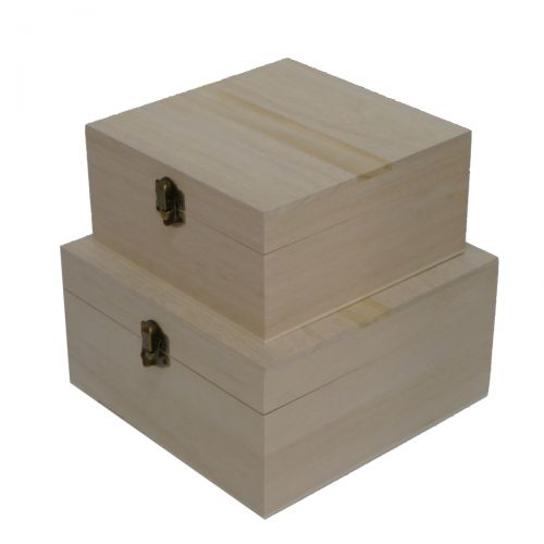 WOOD BOXES SQUARE WITH CATCH - SET OF 2