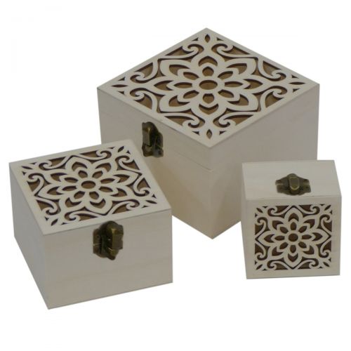 PLYWOOD SQUARE BOXES WITH CATCH - SET OF 3