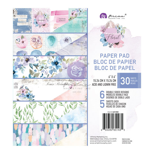 WATERCOLOR FLORAL 6" X 6" PAPER PAD - PRIMA MARKETING