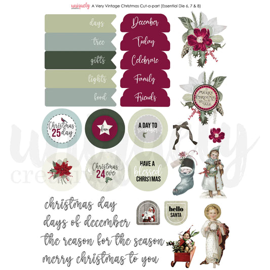 A VERY VINTAGE CHRISTMAS A4 CUT-A-PART SHEET BY UNIQUELY CREATIVE