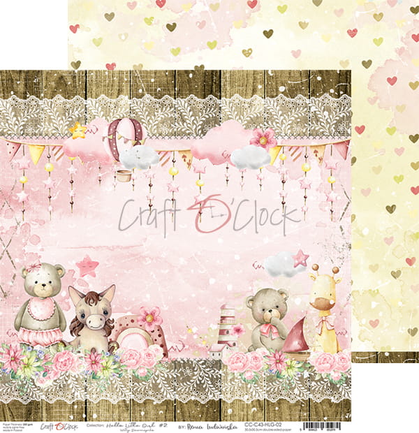 HELLO LITTLE GIRL 12" X 12" SET OF PAPERS - CRAFT O'CLOCK