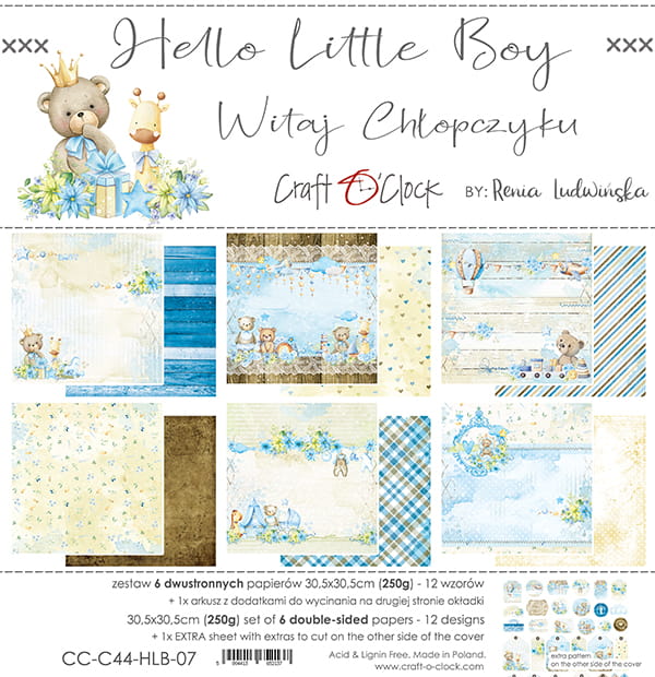 HELLO LITTLE BOY 12" X 12" SET OF PAPERS - CRAFT O'CLOCK