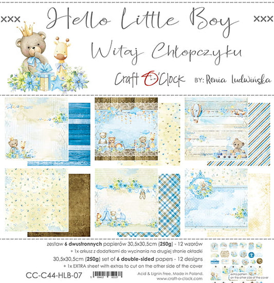 HELLO LITTLE BOY 12" X 12" SET OF PAPERS - CRAFT O'CLOCK