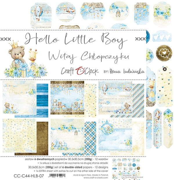 HELLO LITTLE BOY 12" X 12" SET OF PAPERS - CRAFT O'CLOCK