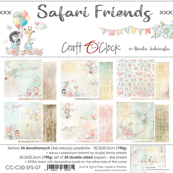 SAFARI FRIENDS 8" X 8" SET OF PAPERS