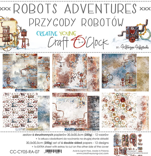 ROBOTS ADVENTURES 12" X 12" SET OF PAPERS - CRAFT O'CLOCK