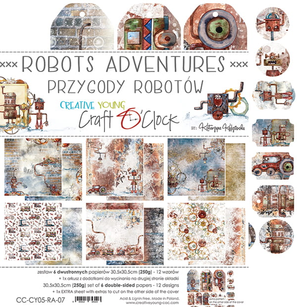 ROBOTS ADVENTURES 12" X 12" SET OF PAPERS - CRAFT O'CLOCK