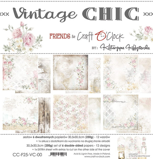 VINTAGE CHIC 12" X 12" SET OF PAPERS - CRAFT O'CLOCK