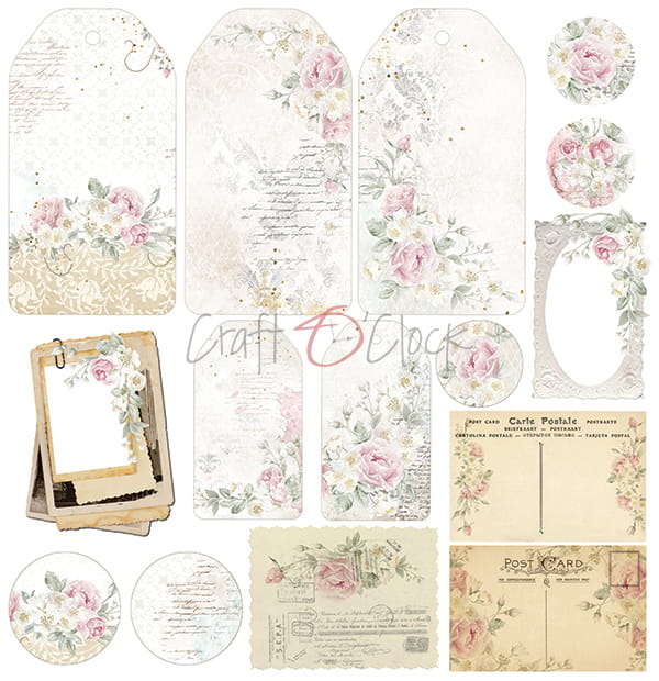 VINTAGE CHIC 12" X 12" SET OF PAPERS - CRAFT O'CLOCK