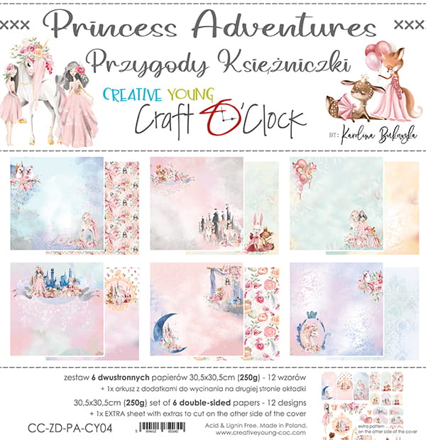 PRINCESS ADVENTURES 12" X 12" SET OF PAPERS - CRAFT O'CLOCK