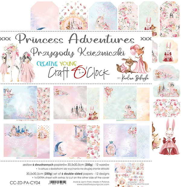 PRINCESS ADVENTURES 12" X 12" SET OF PAPERS - CRAFT O'CLOCK