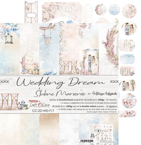 WEDDING DREAM 12" X 12" SET OF PAPERS - CRAFT O'CLOCK