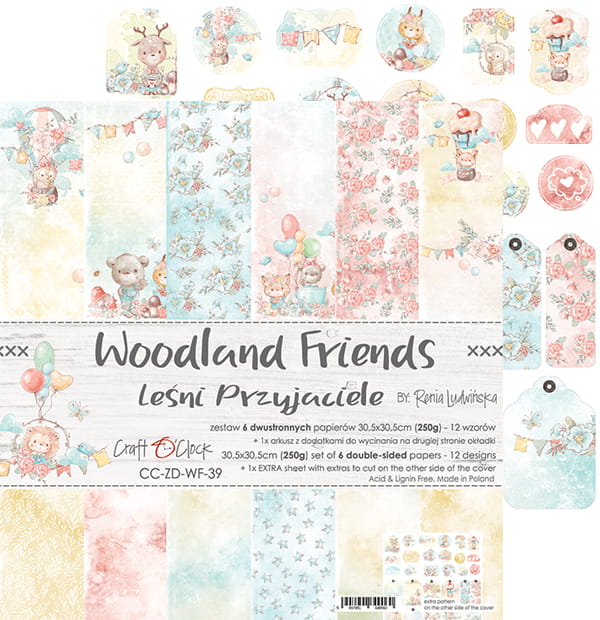 WOODLAND FRIENDS 12" X 12" SET OF PAPERS - CRAFT O'CLOCK