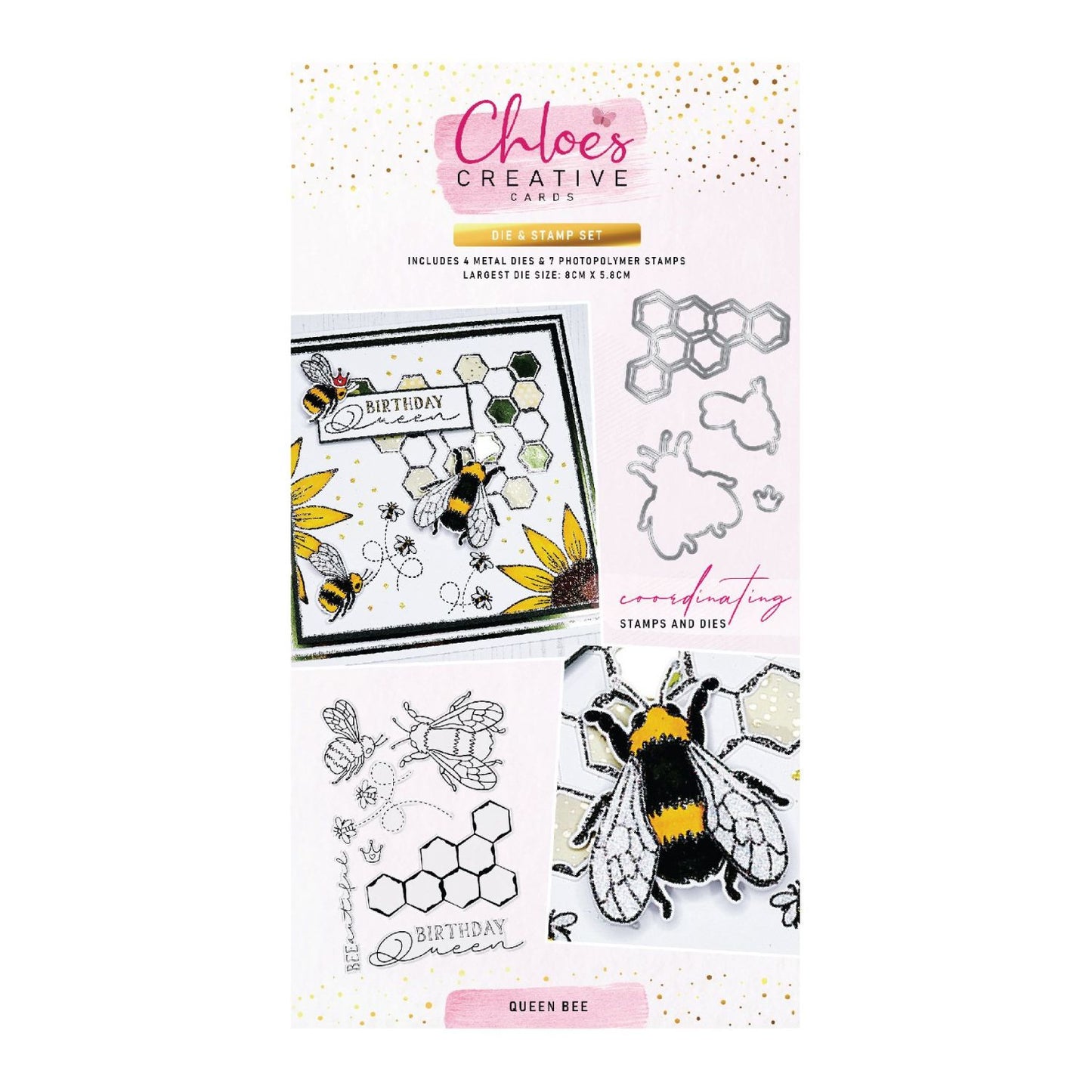 CHLOES CREATIVE CARDS DIE & STAMP SET - QUEEN BEE