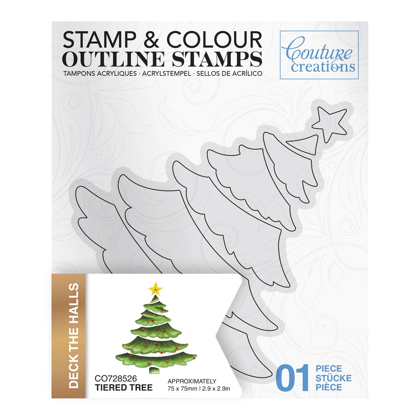 STAMP AND COLOUR OUTLINE STAMP - TIERED TREE - BY COUTURE CREATIONS