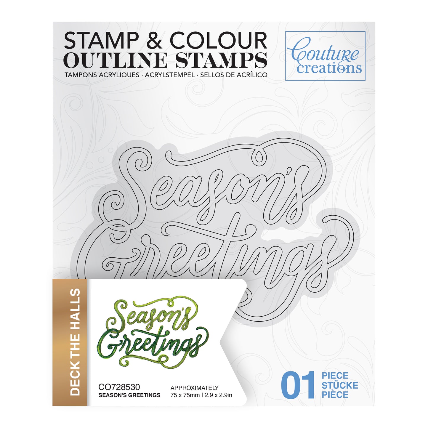 STAMP AND COLOUR OUTLINE STAMP - SEASON'S GREETINGS - BY COUTURE CREATIONS