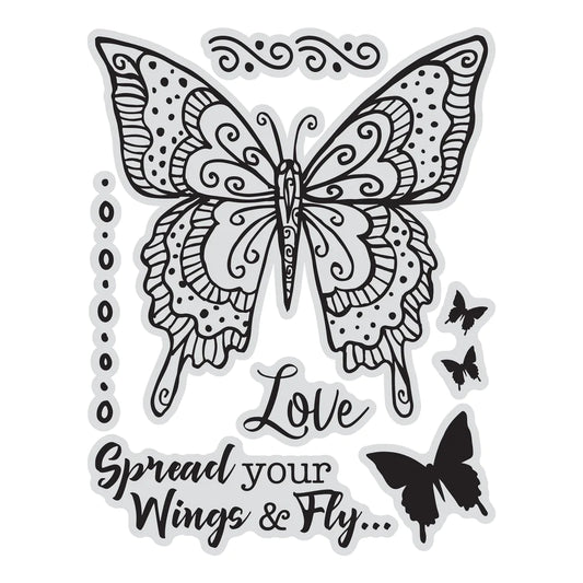 STAMP AND COLOUR OUTLINE STAMP SET - SPREAD YOUR WINGS BUTTERFLY - BY COUTURE CREATIONS