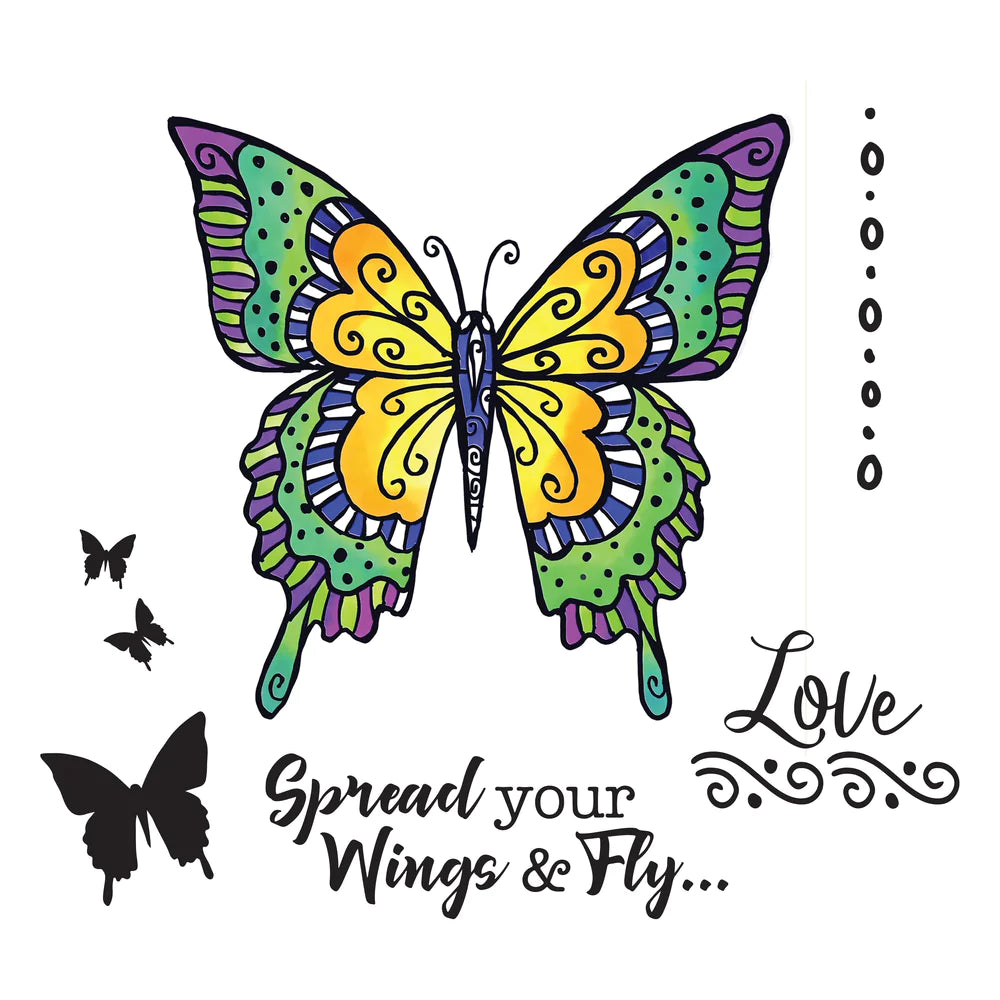 STAMP AND COLOUR OUTLINE STAMP SET - SPREAD YOUR WINGS BUTTERFLY - BY COUTURE CREATIONS