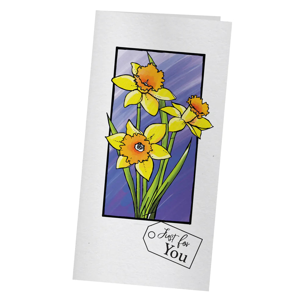 STAMP AND COLOUR OUTLINE STAMP SET - FRAMED DAFFODILS - BY COUTURE CREATIONS