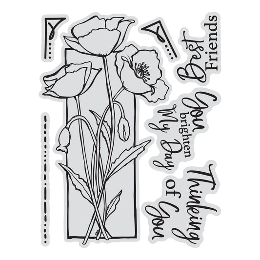 STAMP AND COLOUR OUTLINE STAMP SET - FRAMED POPPIES - BY COUTURE CREATIONS