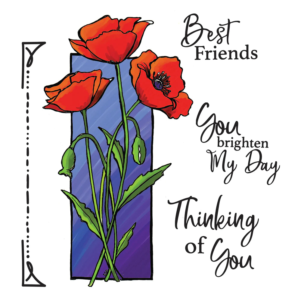 STAMP AND COLOUR OUTLINE STAMP SET - FRAMED POPPIES - BY COUTURE CREATIONS