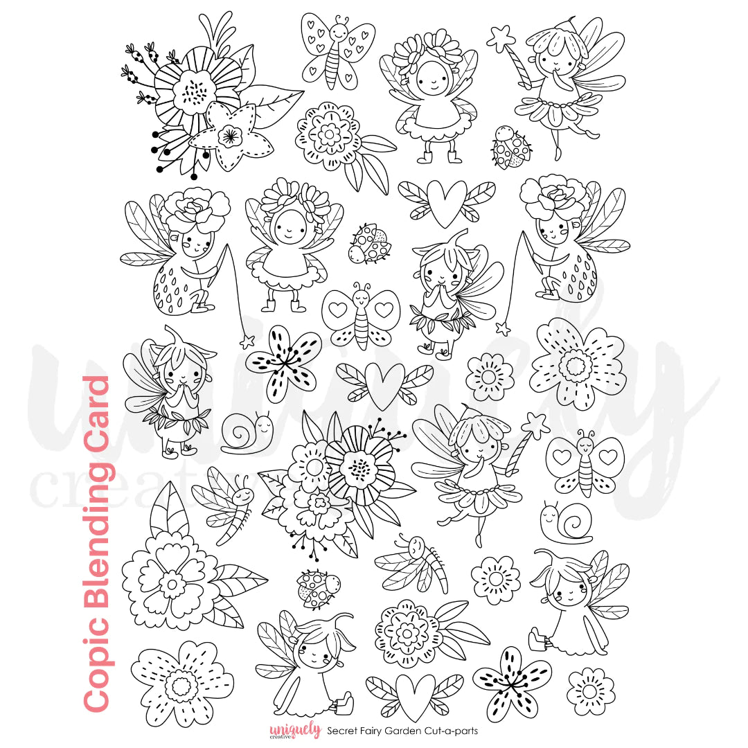 SECRET FAIRY GARDEN COPIC BLENDING CARD CUT-A-PART SHEET BY UNIQUELY CREATIVE