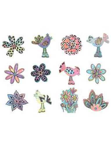 DYAN REAVELEY'S DYLUSIONS CREATIVE DYARY DY-CUTS MINI PACK - COLORED BIRDS/FLOWERS