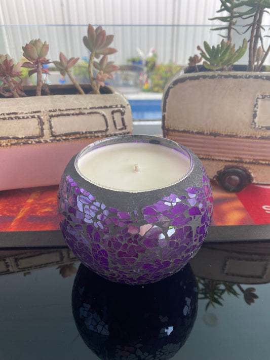 NATURAL SOY WAX CANDLE - BLACK RASPBERRY SUGAR LARGE PURPLE MOSAIC