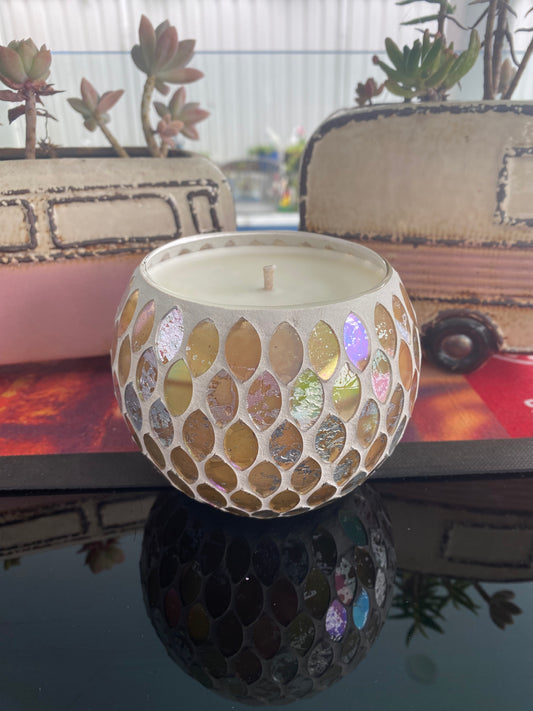 NATURAL SOY WAX CANDLE - POMEGRANATE CHAMPAGNE COCKTAIL SCENTED MOSAIC