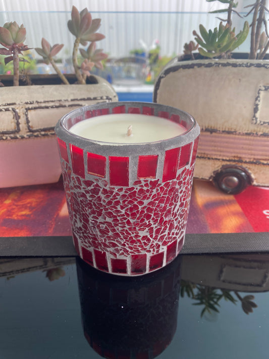 NATURAL SOY WAX CANDLE - ORANGE & PEACH BLOSSOM SCENTED RED MOSAIC
